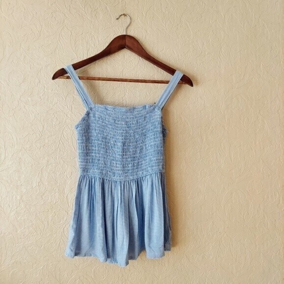 Japna Women's Top Blue Gingham Smocked Tank Sz Medium - Picture 1 of 8